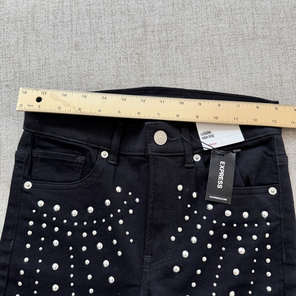 🖤 EXPRESS Black Studded High Waisted Skinny Jean Leggings - Picture 7 of 13